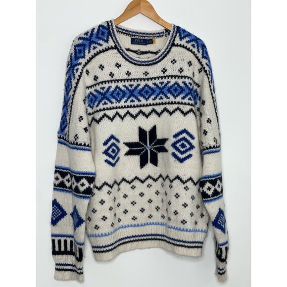 Polo Ralph Lauren Men's Snowflake Pattern Wool Alpaca Sweater Size XL - Picture 1 of 4